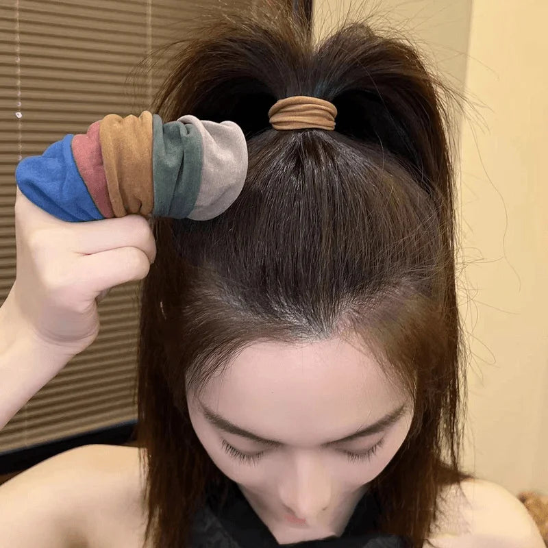 4 Set Solid Widen Thicken Hair Band Ropes Women Ponytail Holder Hair Tie Scrunchies Rubber Bands