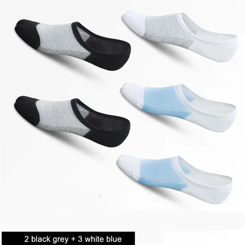 5 Pairs/pack Man  Style Mesh Breathable Short Socks Male Sweat-absorbent Silicone Cotton Socks Men's Invisible Socks