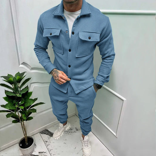 Men's casual  jacket and pants suit for fall/winter outdoor vacation American style men's fashion suede 2 piece set