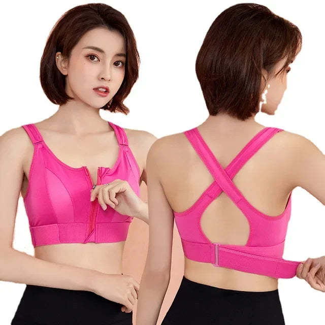 Sports Top Yoga Bra Shockproof Gym  Front Zipper  Push Up