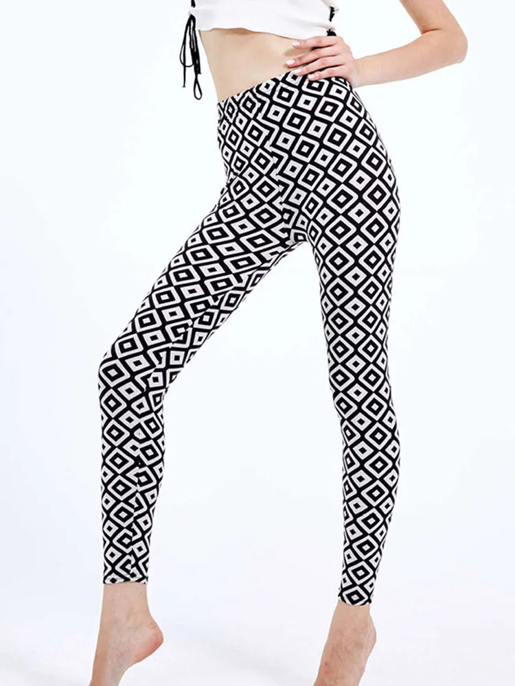 Graffiti Leggings Patterned Print Leggings For Women Leggings Houndstooth  Elastic Design Vintage Leggings
