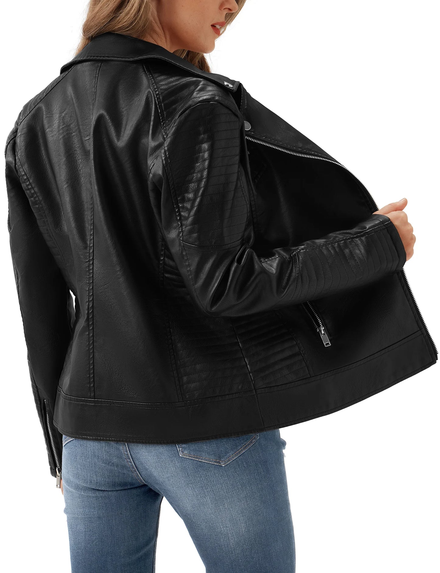 Faux Leather Jacket Black Motorcycle Moto Biker Short Coat