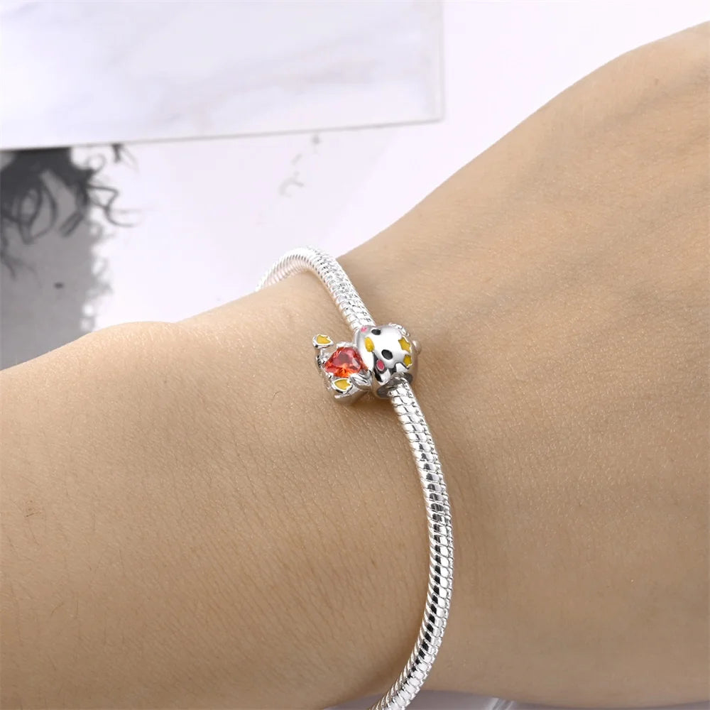925 Sterling Silver Cartoon Cute Stars Duck Heart Shaped Beads Fit Pandora Original Bracelet