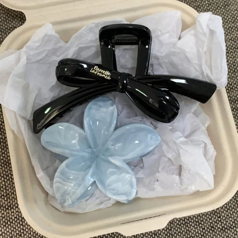 2Pcs/set Vintage Blue Polka Dot Red Bow Hair Clip Shark Claw Clamp Hairpin Barrette Accessory For Women