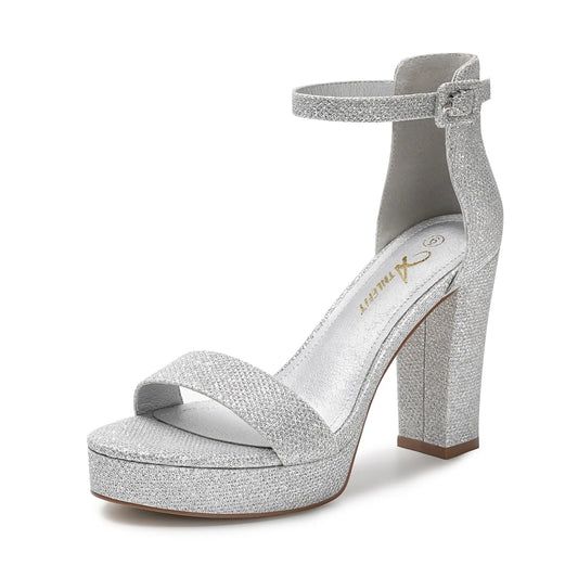Chunky High Heels Sandals Elegant Platform Heels 4 Inches Shoes Open Toe Ankle Strap Dress Pump