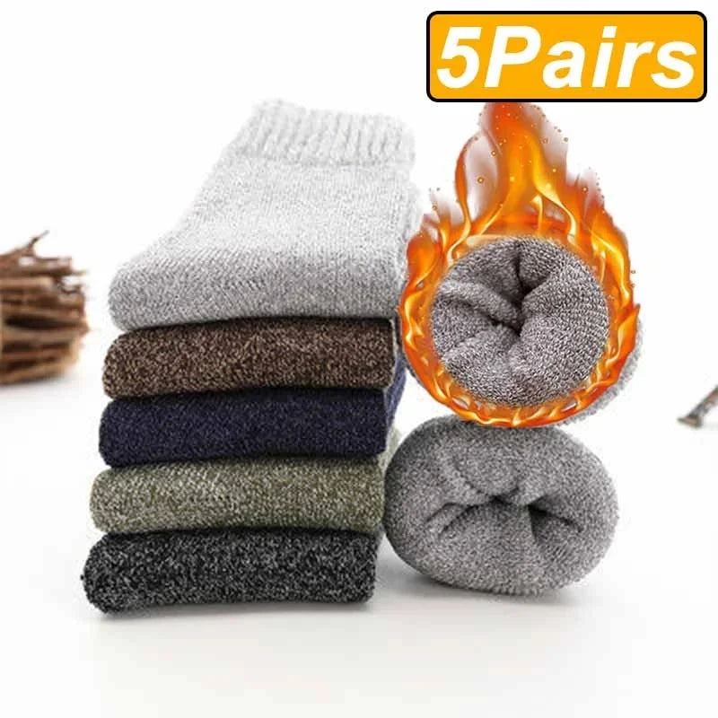 5 Pairs Autumn Winter Thick Towel Warm Socks Men And Women Keep Warm Socks Retro Solid Color Casual Wool Socks Gifts