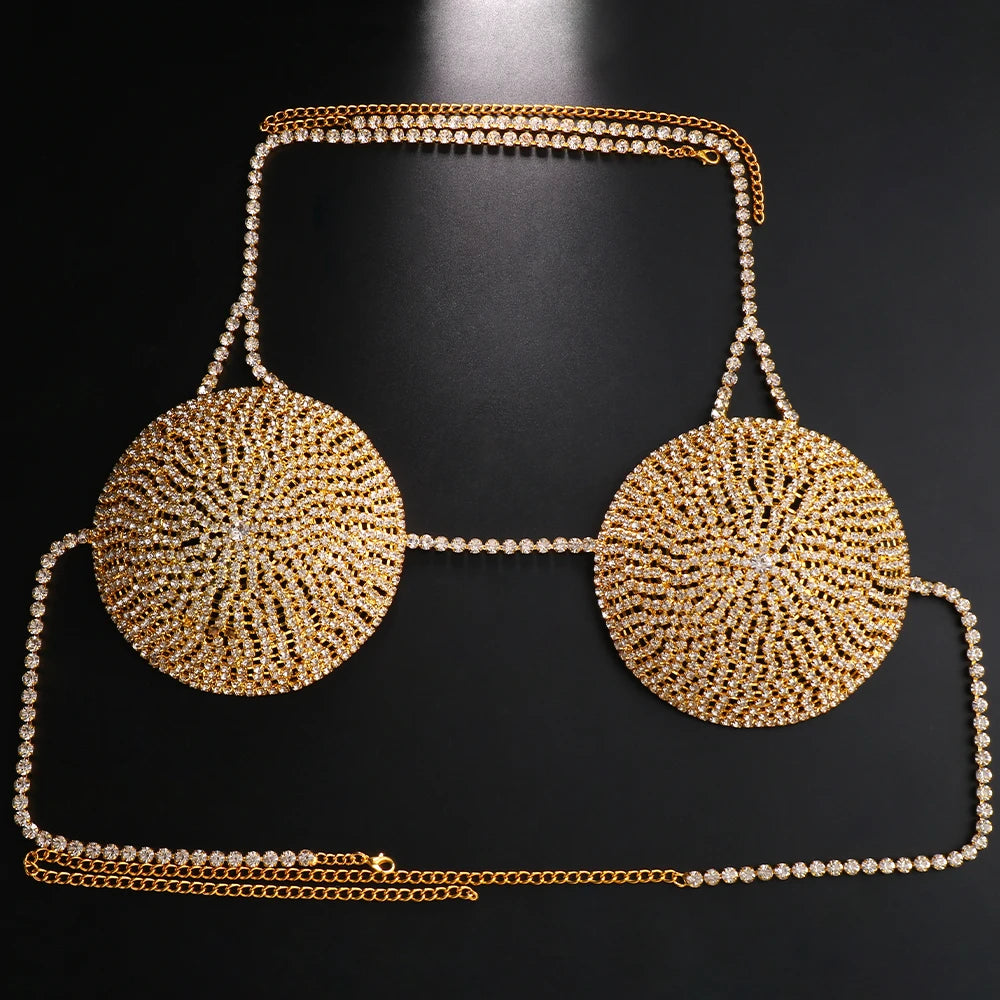 Round Crystal Bra Top Rhinestone Lingerie Chain Body Jewelry
