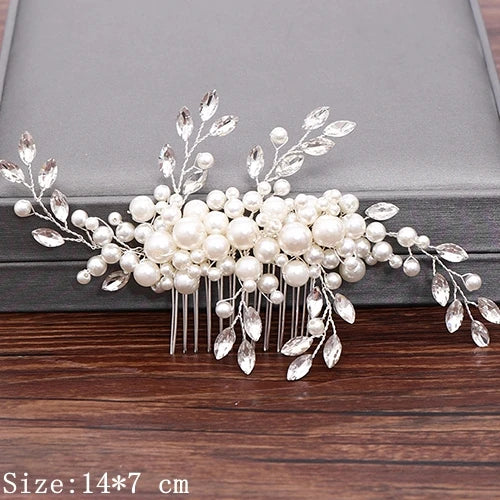 Hair Combs  Hair Accessories For Women Hair Jewelry Silver Color Pearl Rhinestone Head Jewelry Women Accessories