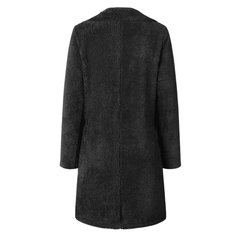 Stylish Solid Color Coat with Long Sleeves and Folded Collar Trendy Outerwear