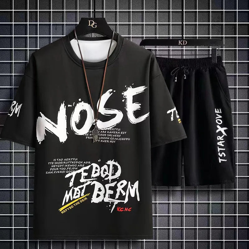 Men's Sets Summer Fashion T Shirts Casual Polyester Gradient Shorts Set Men's Sporty Two-piece Outfit Basketball Tracksuits