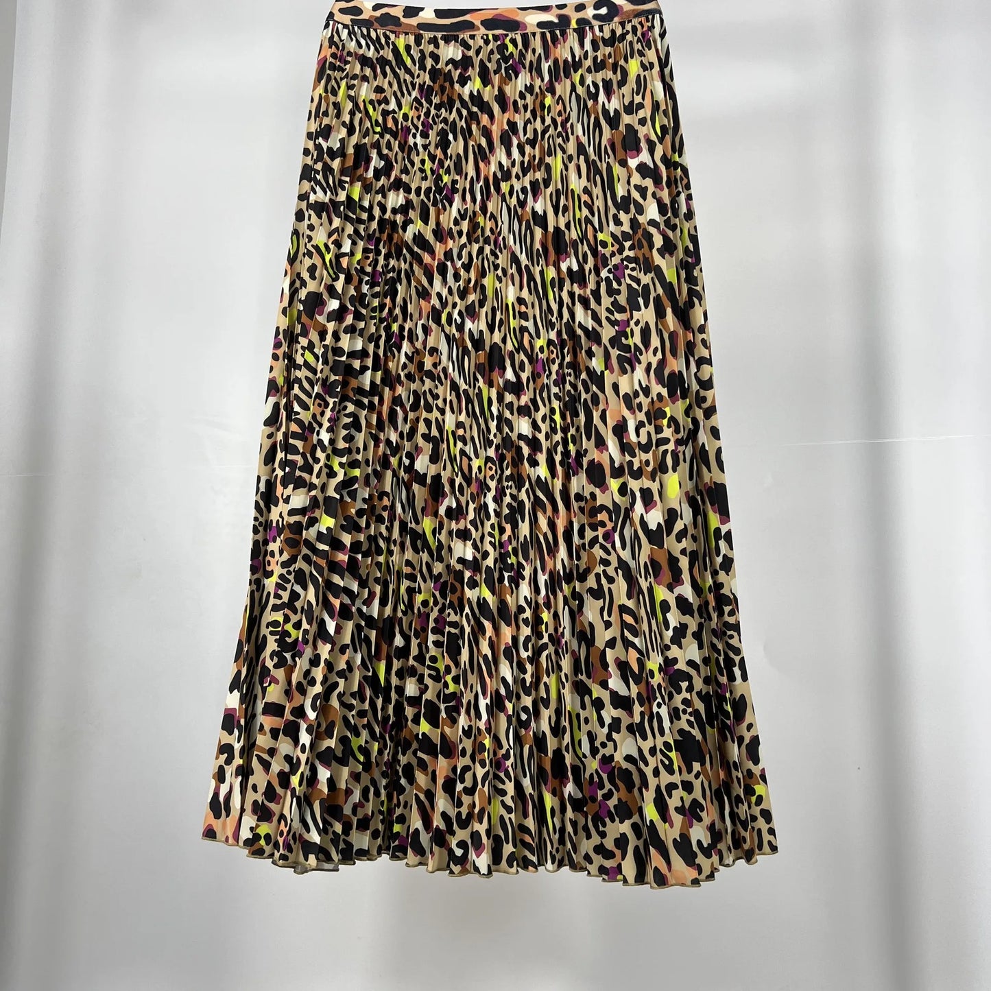 Floral Print Elastic HIgh Waist  Pleated Midi Skirt