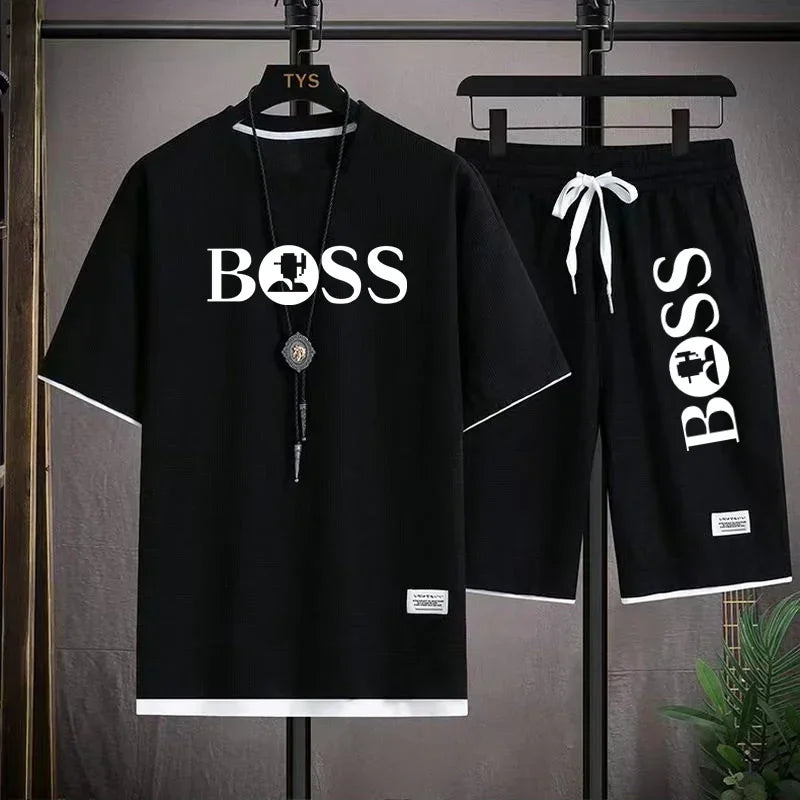 Men's luxury sportswear set casual fitness T-shirt and shorts 2-piece set with short sleeves summer