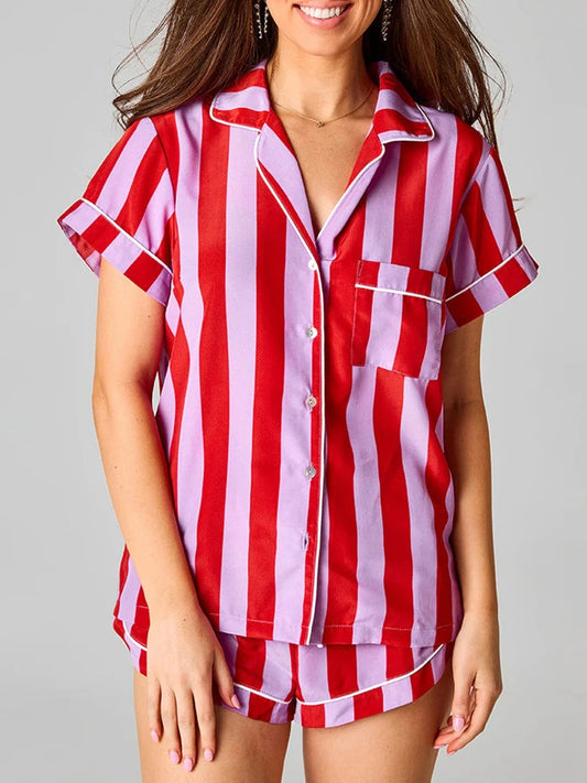 Women s 2 Piece Pajamas Set  Print Short Sleeve Button Up Shirt Shorts Set Lounge Clothes