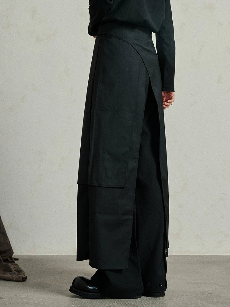 High Waist Black Irregular Slit Hem Layers Spliced Long Half-body Skirt