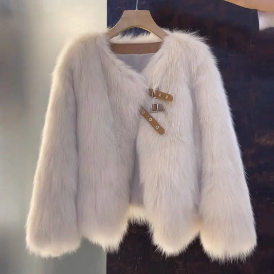 Imitation Fox Fur Coat Short Autumn/Winter Small Fragrant Wind Leather Button Jacket