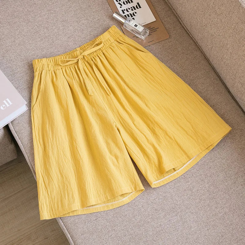 Cotton Shorts, Summer Casual Solid Two Pockets shorts high waist loose shorts  Soft Cool female shorts