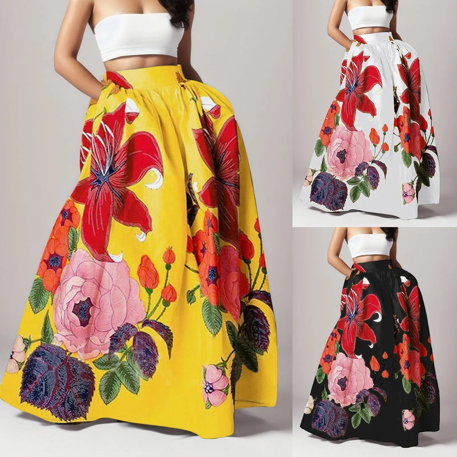 Bohemian Women Long Skirt Large Swing High Waist Floral Printing A-Line Skirt Women