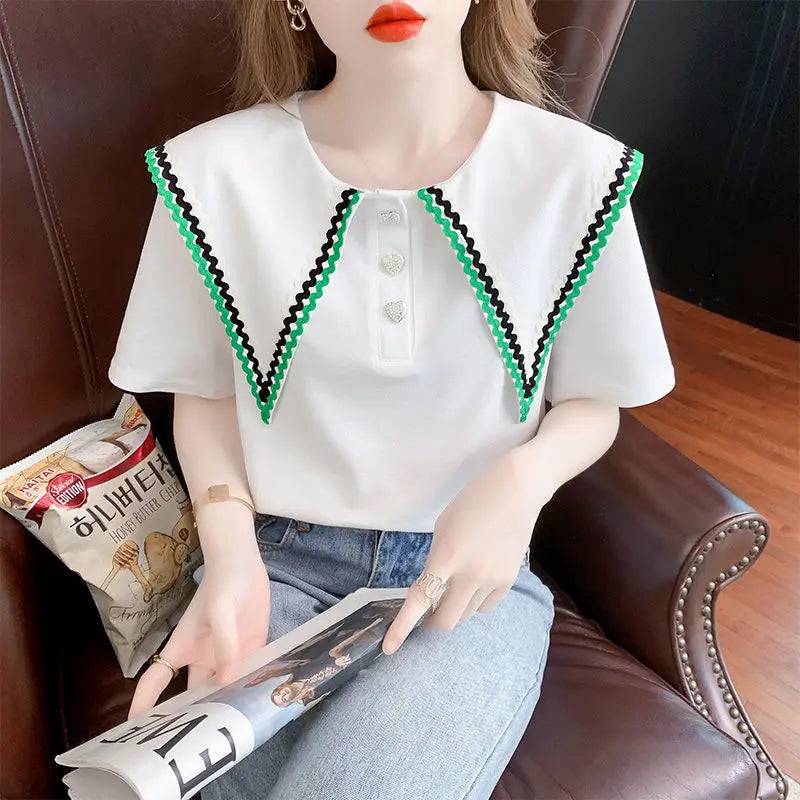 Loose Short Sleeve Pullovers Solid Color Summer O-neck