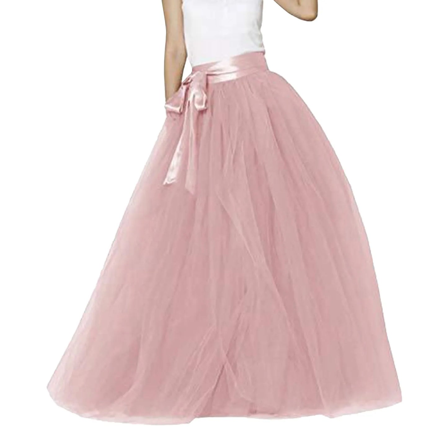 Women's Mesh Maxi Skirt Elastic High Waist Large Swing Long Skirt A Line Belt
