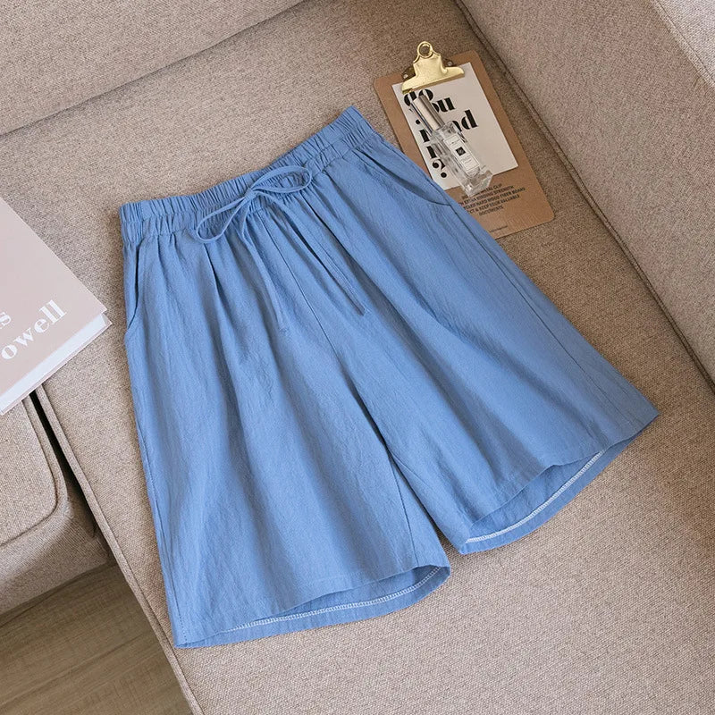 Cotton Shorts, Summer Casual Solid Two Pockets shorts high waist loose shorts  Soft Cool female shorts