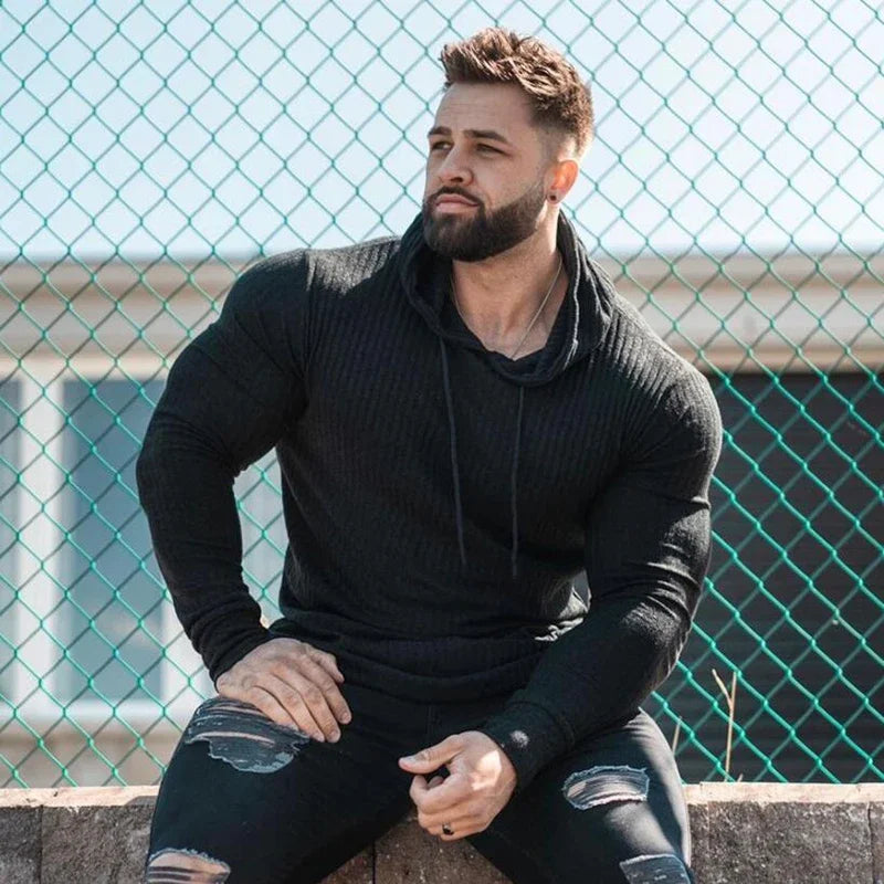 Spring Fashion Hooded Sweaters Men Casual Turtleneck Sweaters Slim Fit Sports Pullover