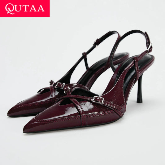 Sexy Women's High Heels Pumps Shoes Sandals Slingbacks Patent leather Pointed Toe Party Wedding Shoe Office Black