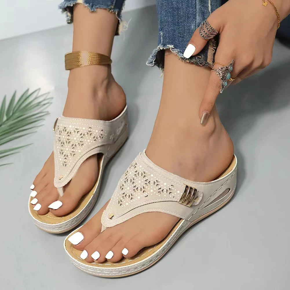 Women Orthopedic Sandals Casual Wedge Sandals Breathable Thick Sole Beach Shoes Comfortable Clip Toe Sandals for Outdoor Travel