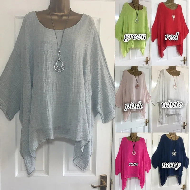 Women's Clothing Fashion Batwing Sleeve Solid Color Loose O-Neck 3/4 Sleeve Casual Elegance