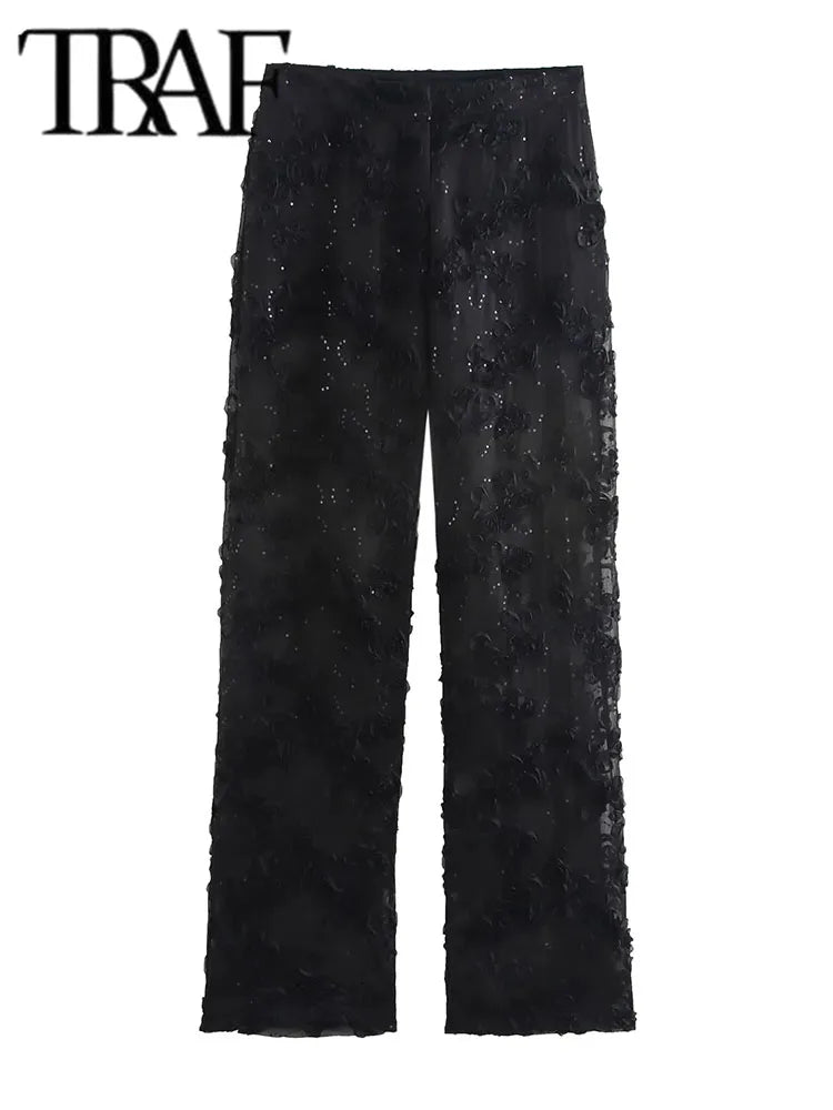 Sequin Pants Sets For Women 2 Pieces Fashion Translucent Blazer Coat Women's Suit Elegant Two Piece Women's Outfit