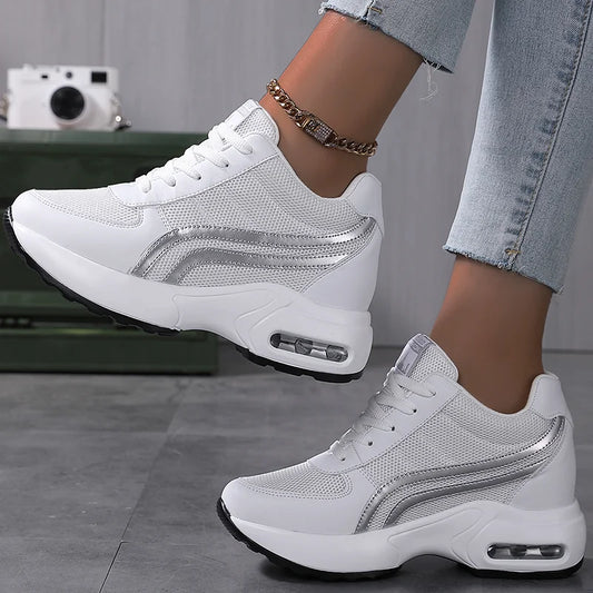 Women Air Cushion Sneakers Mesh White Running Sport Shoes Outdoor Shoes Heightening 8cm Female Casual Walking Shoes