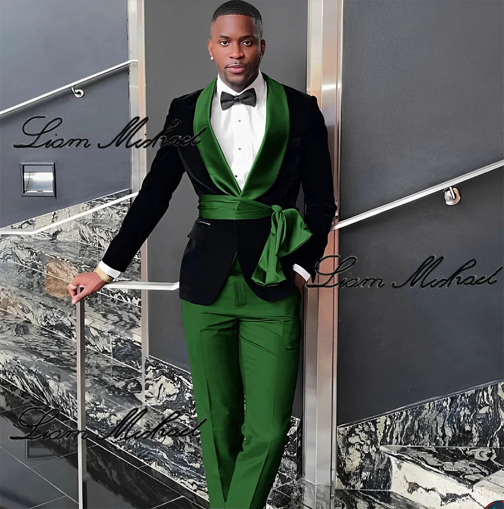Velvet Jacket Men's 3 Piece Suit Wedding Groom Tuxedo Fashion Customized Men's Clothes Elegant