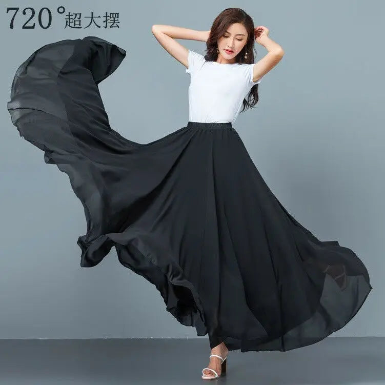 Pleated High Waist Chiffon Long Skirt
