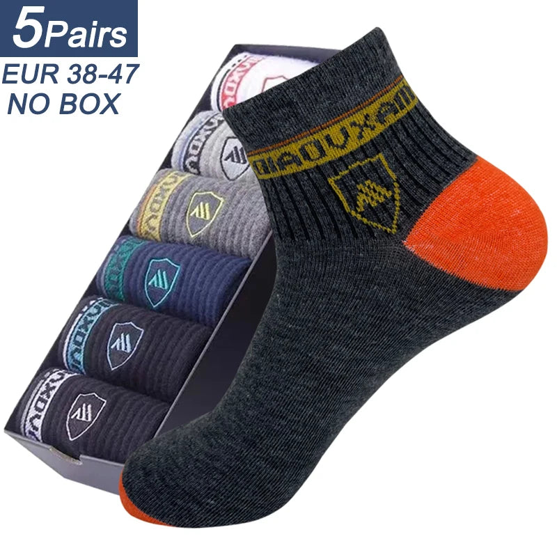 5 Pairs  Mens Sports Socks Summer Leisure Sweat Absorbent Comfortable Thin Breathable Basketball