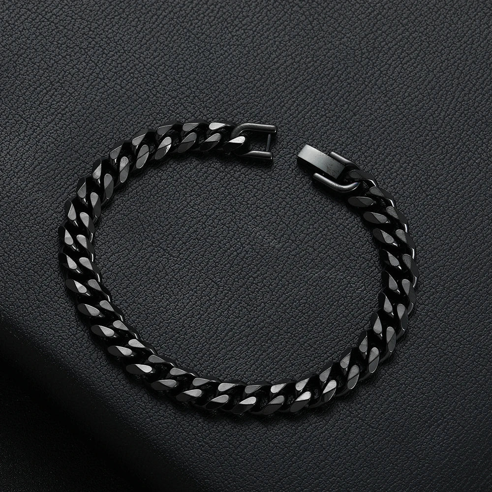 Width 8MM 316L Titanium Steel Golden Black Cuban Chain Bracelet Fashion Hip Hop Men's Jewelry Party Gift