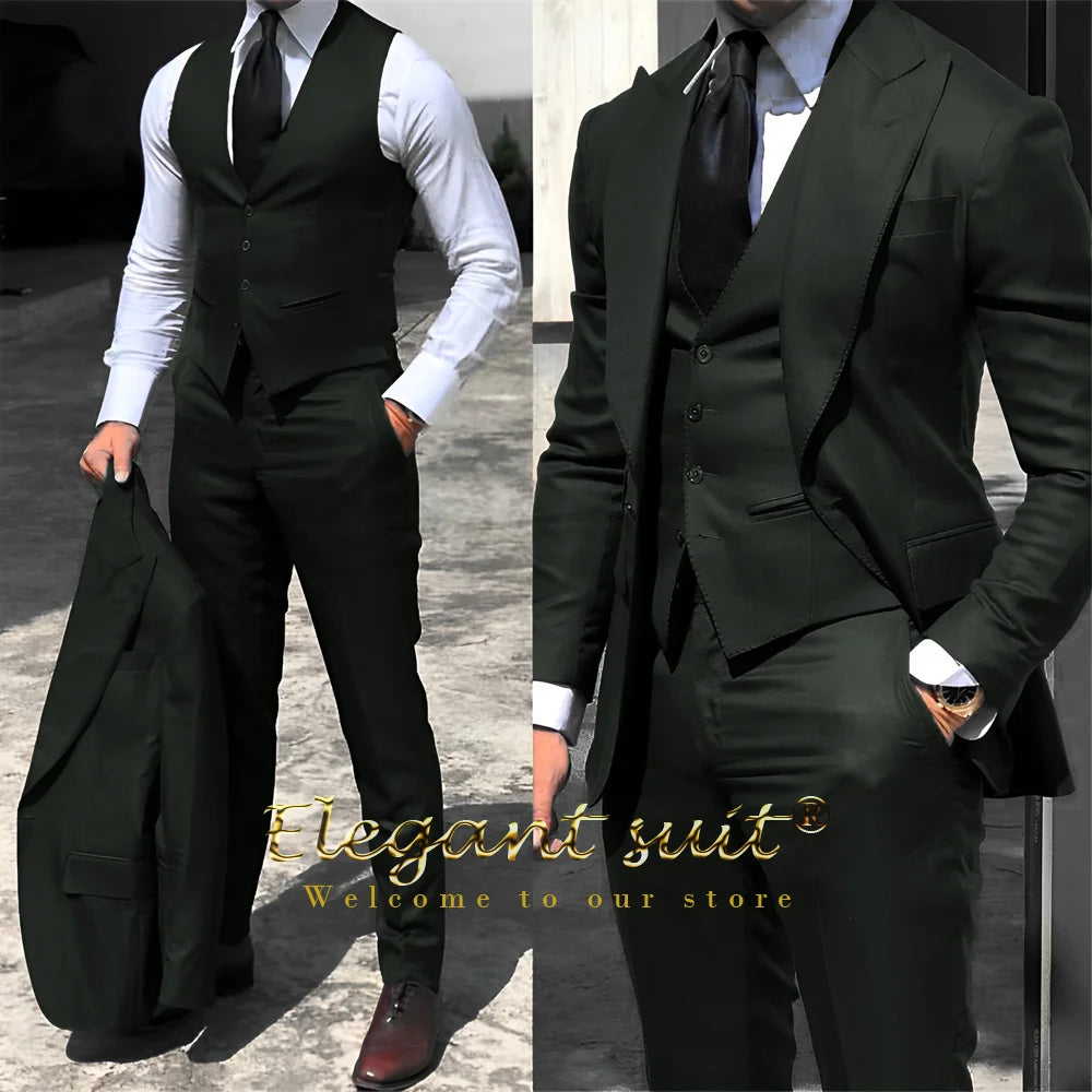 Men's business suit 3-piece set (jacket + vest + trousers) advanced custom men's office formal suit set
