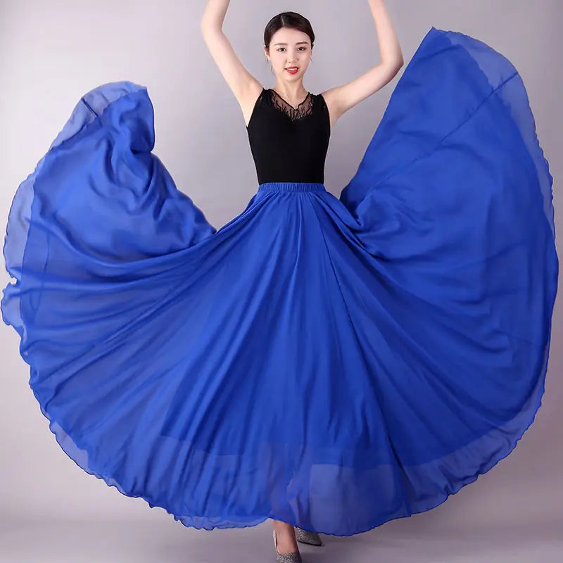 Pleated High Waist Chiffon Long Skirt