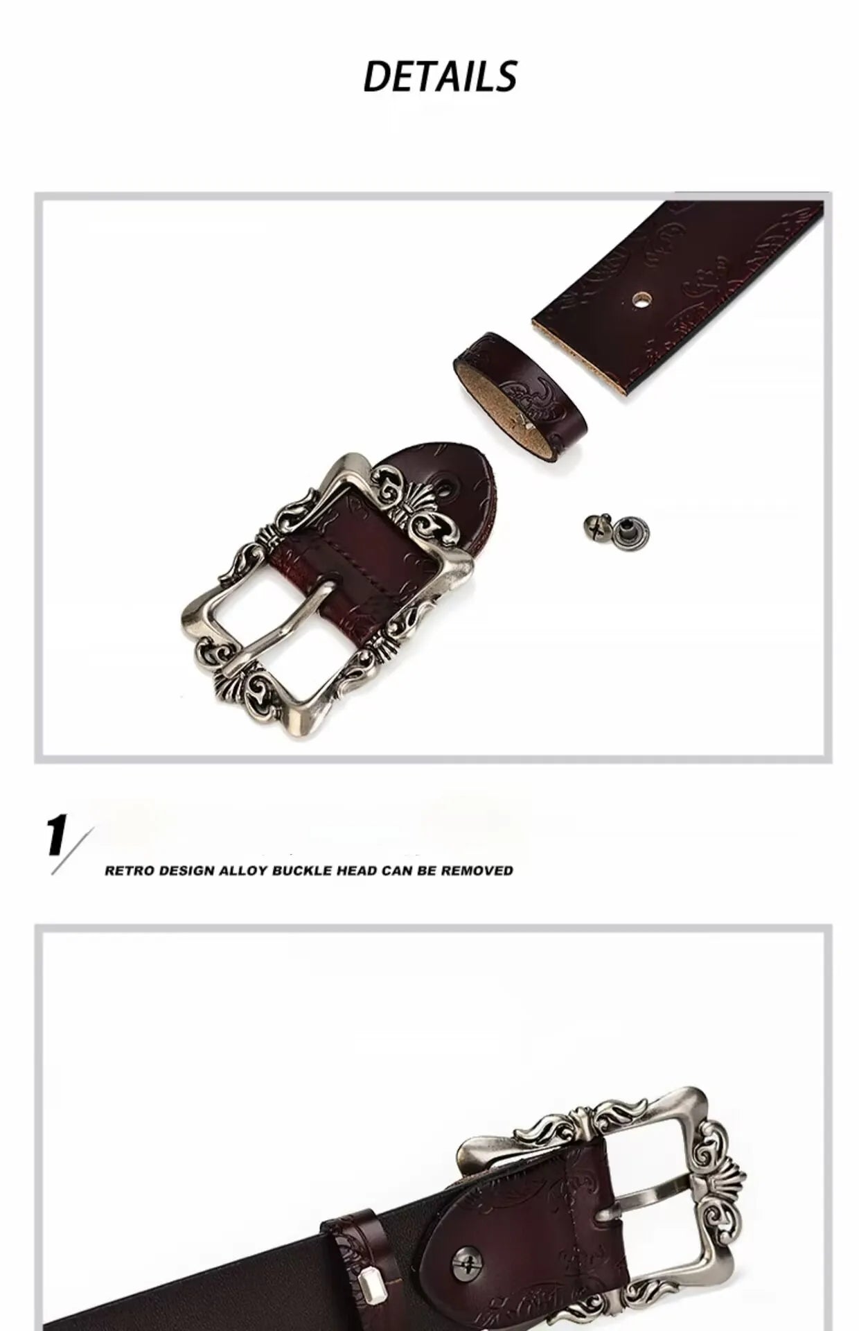 Ladies' PU belt retro carved flower belt, light luxury charming style, needle buckle simple belt