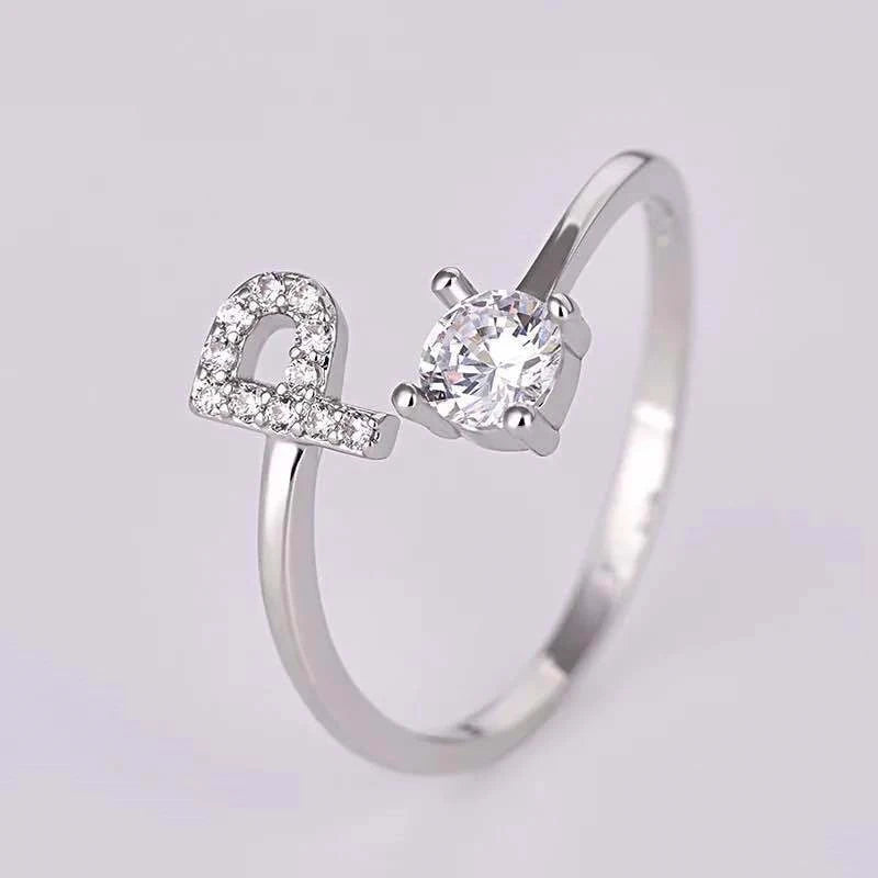 Shining Rhinestone 26 Letters Adjustable Rings  Initial A-Z Alphabet Opening Ring