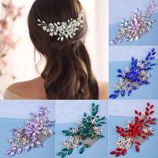 Women's Crystal Pearl Hair Comb Rhinestone Flower Leaf Hairpin Bridal Wedding Headband Jewelry Comb Pin Accessory