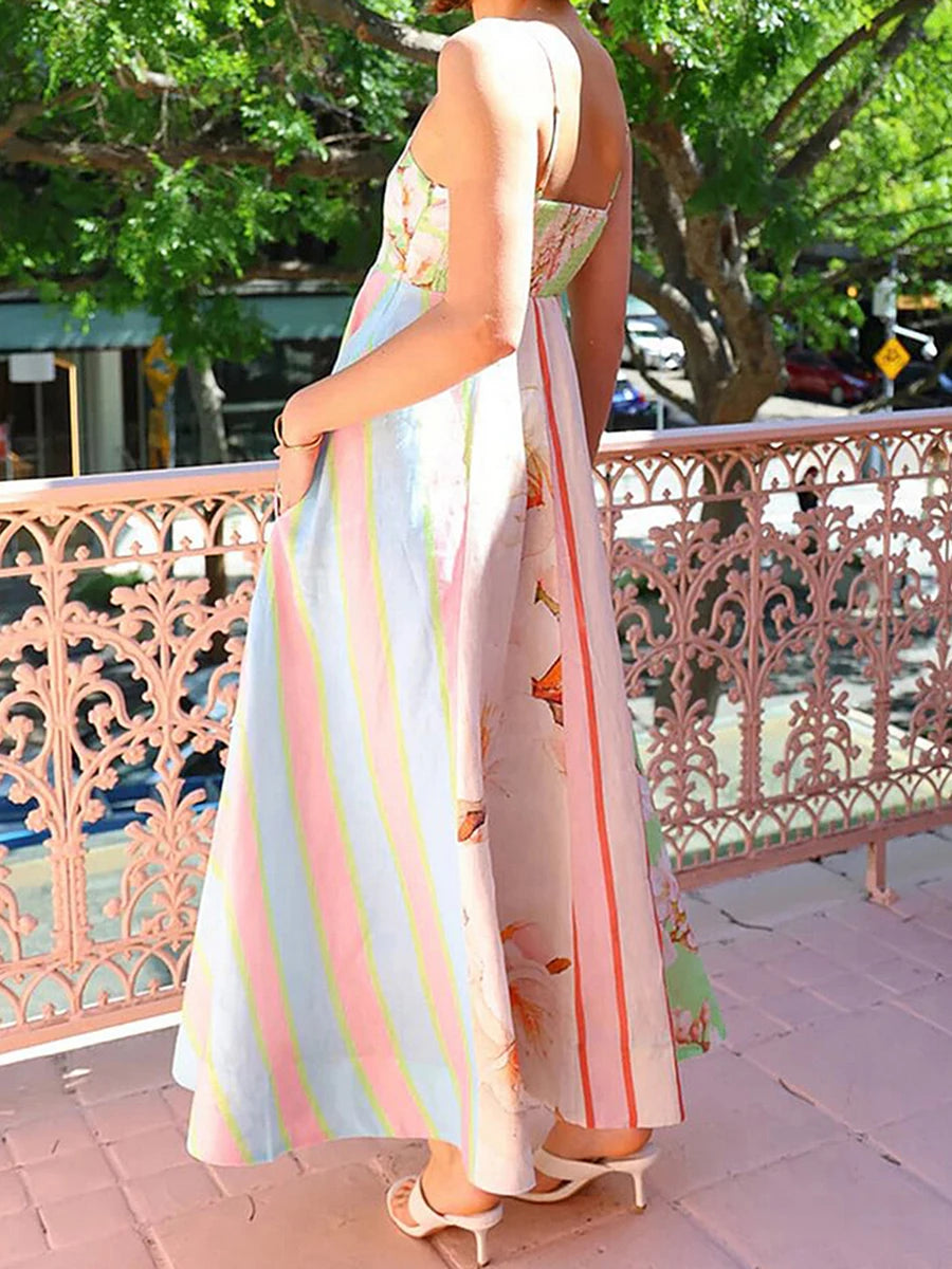 Women s Elegant V-Neck Maxi Dress with Ruffle Hem and Adjustable Spaghetti Straps for Summer Beach Wedding Party