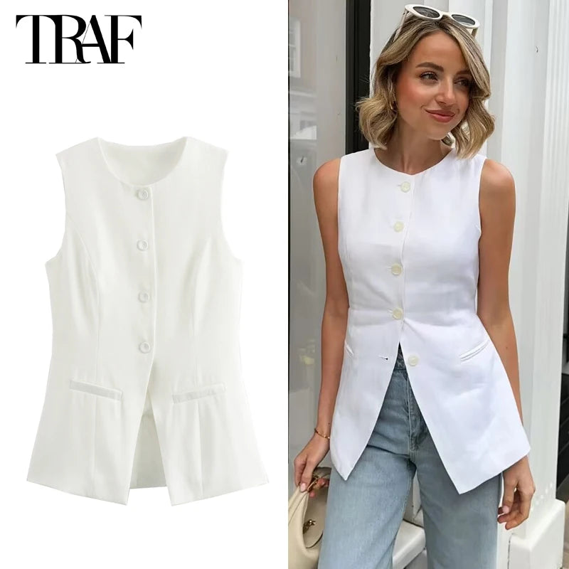 Sleeveless Vest Women Button Summer Vests for Women Jackets Vest Top Women Streetwear Women's Tailored Vest