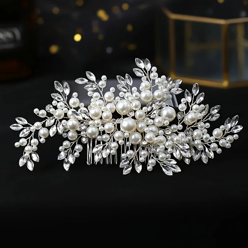 Luxurious Pearl Hair Comb Headband Rhinestone Pearl Hair Accessories For Women Accessories Headpiece