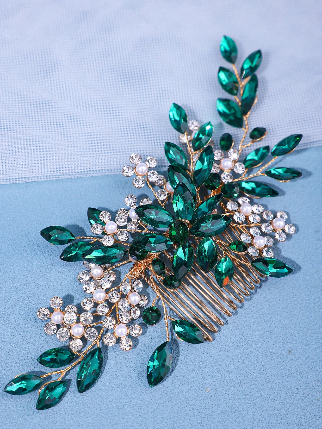 Women's Crystal Pearl Hair Comb Rhinestone Flower Leaf Hairpin Bridal Wedding Headband Jewelry Comb Pin Accessory