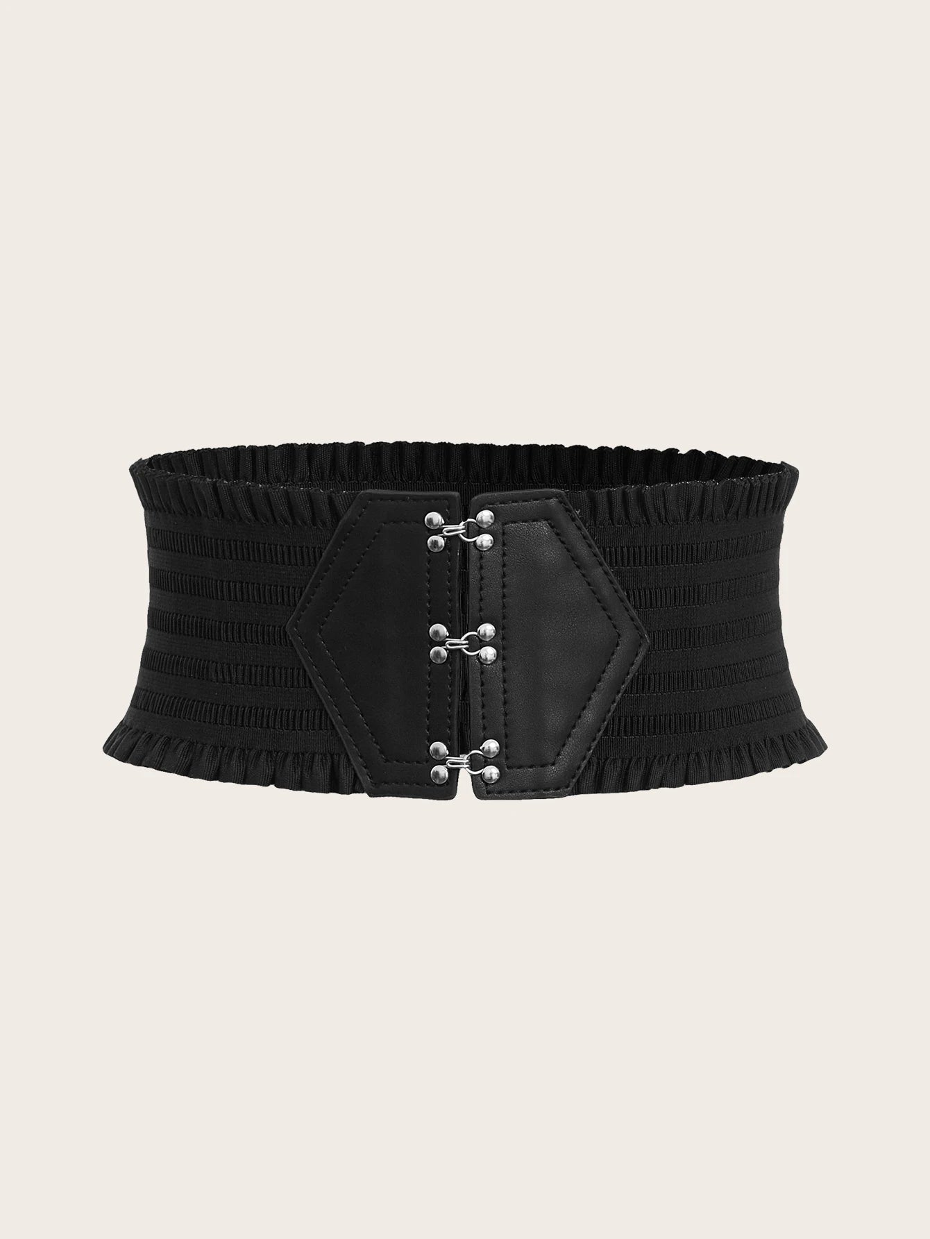 Vibrant Triple Buckle Elastic Waistband Ruffles Wide Belt - Elegant Decorative with Adjustable Strap