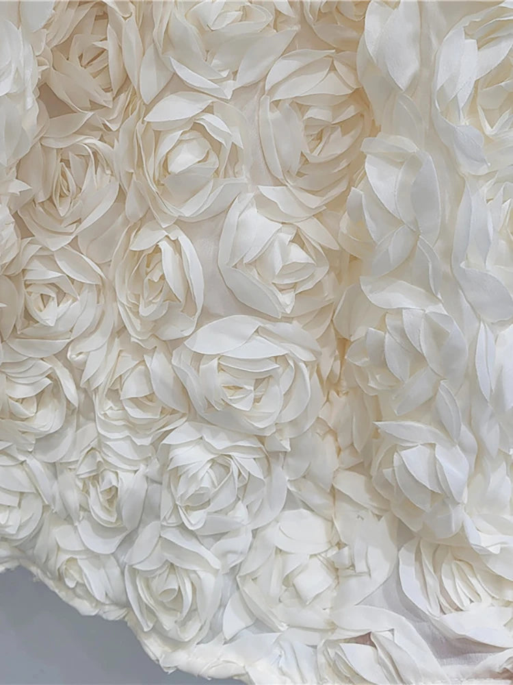 A-line 3d Rose Flowers Design Pleated  Long Skirt