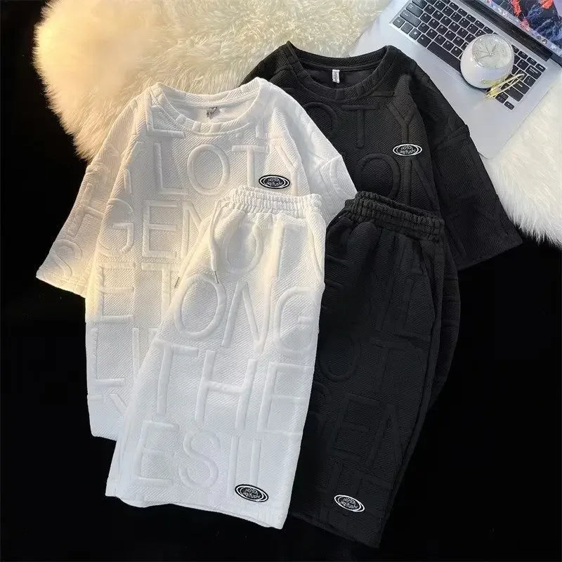 Trendy Casual Set Men's Fashionable Two-piece Set Elegant Summer Simple Style Loose Fitting Short Sleeve Casual Attire