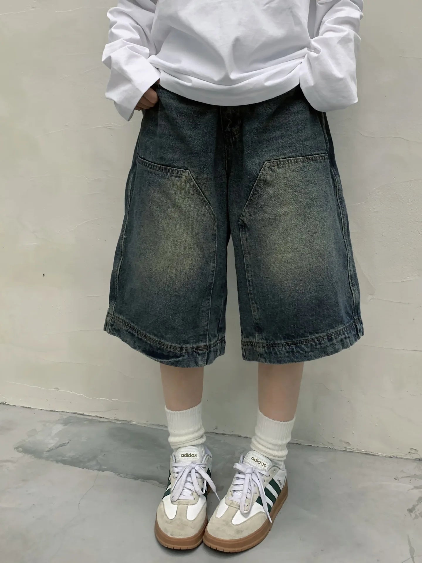 Fashion Vintage Jeans for Women Casual Blue Loose Button Fly Shorts  Straight Pants