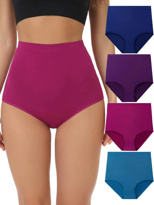 4PCS high waisted panties, solid color underwear, slightly shaping shapewear
