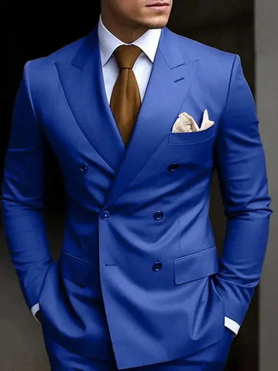 Double Breasted Men's Suits Six-buttons 2 Piece Set Blazer Pant Custom Made Wedding Tuxedos Male Prom Party Suits