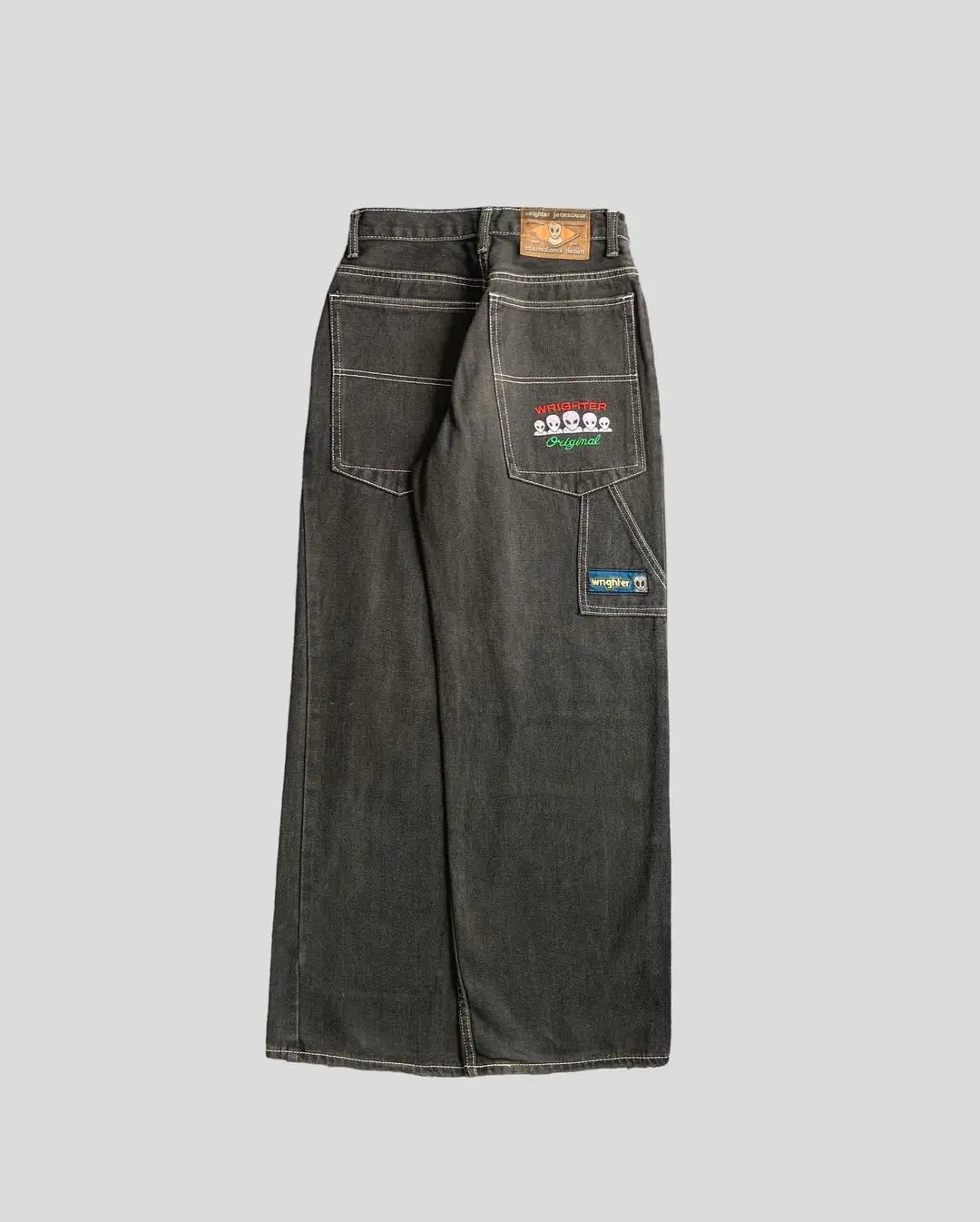 Gothic Retro American Cross Embroidery Patchwork Baggy Jeans  Streetwear Casual Straight Wide-leg Pants